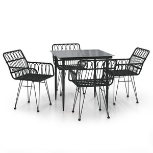 Set da Pranzo da Giardino 5 pz Nero in Polyrattan 3157853