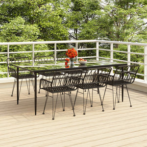 Set da Pranzo da Giardino 7 pz Nero in Polyrattan 3157857