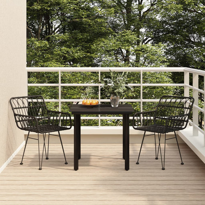 Set da Pranzo da Giardino 3 pz Nero in Polyrattan