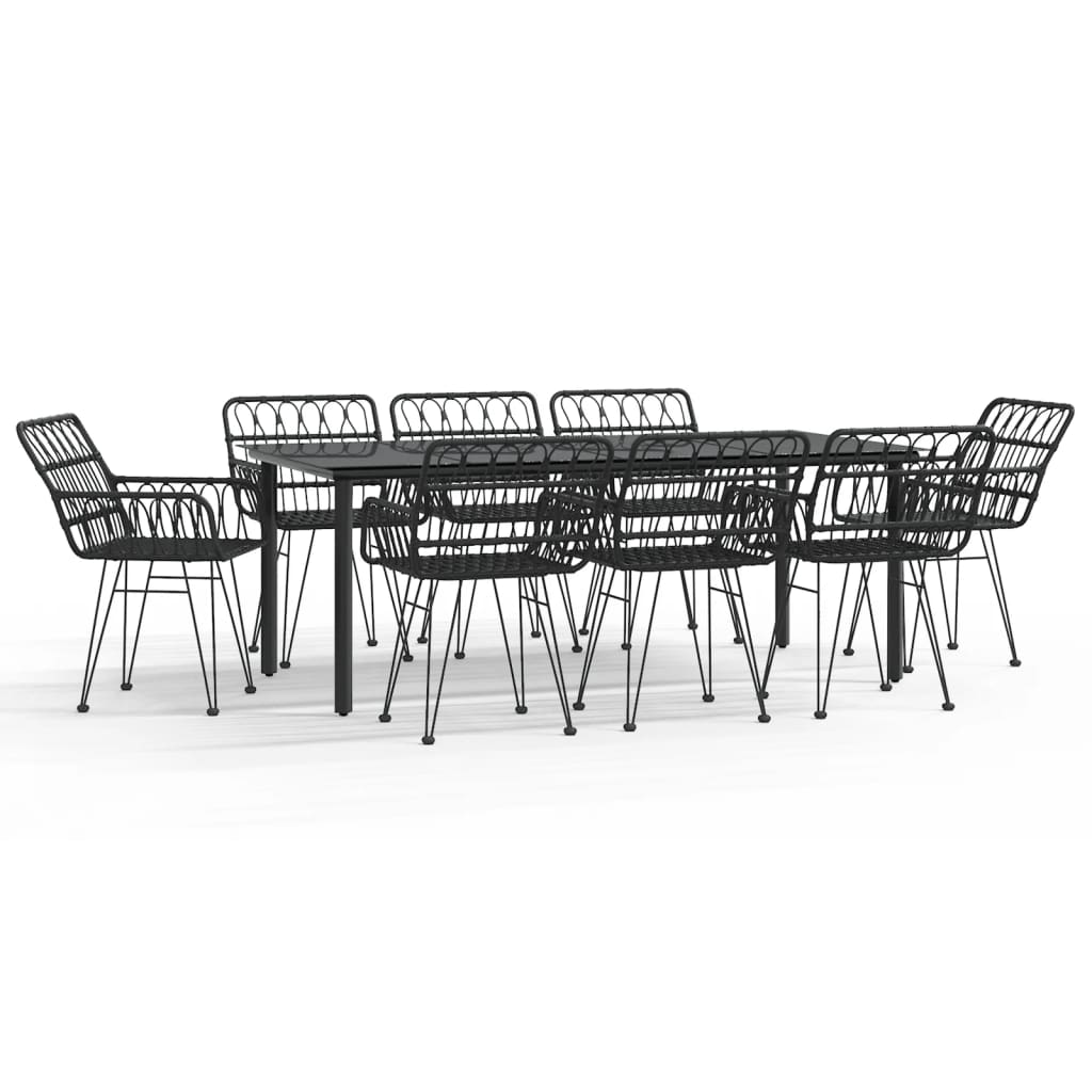 Set da Pranzo da Giardino 9 pz Nero in Polyrattan 3157872