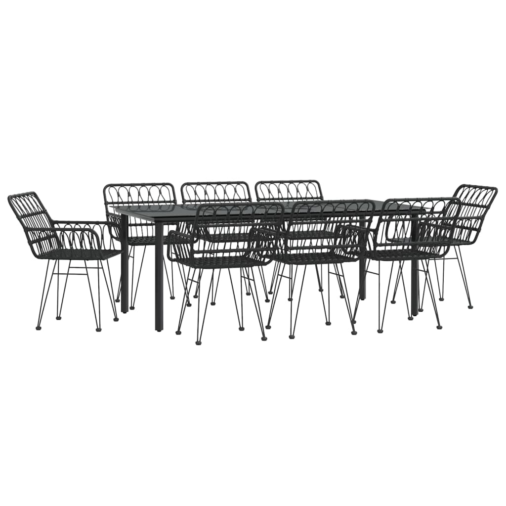 Set da Pranzo da Giardino 9 pz Nero in Polyrattan 3157872