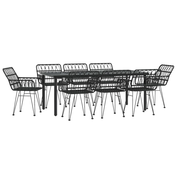 Set da Pranzo da Giardino 9 pz Nero in Polyrattan 3157872