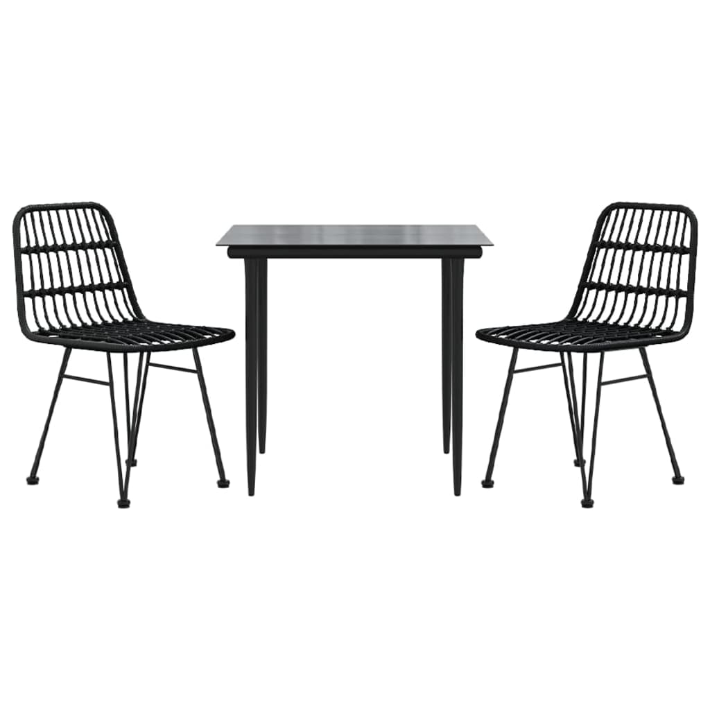 Set da Pranzo da Giardino 3 pz Nero in Polyrattan 3157880