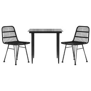 Set da Pranzo da Giardino 3 pz Nero in Polyrattan cod mxl 35584