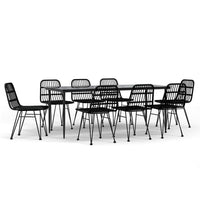 Set da Pranzo da Giardino 9 pz Nero in Polyrattan 3157886