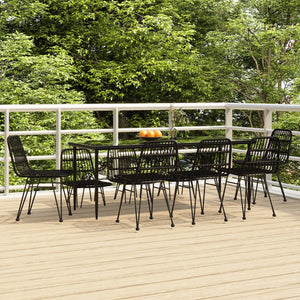 Set da Pranzo da Giardino 9 pz Nero in Polyrattan 3157886