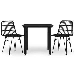 Set da Pranzo da Giardino 3 pz Nero in Polyrattan 3157894