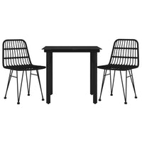 Set da Pranzo da Giardino 3 pz Nero in Polyrattan 3157894