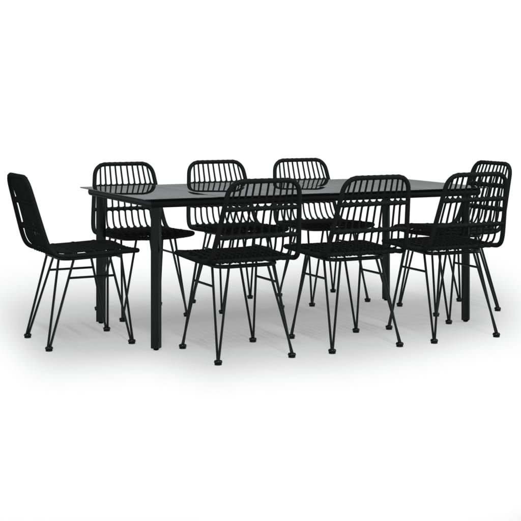 Set da Pranzo da Giardino 9 pz Nero in Polyrattan 3157900