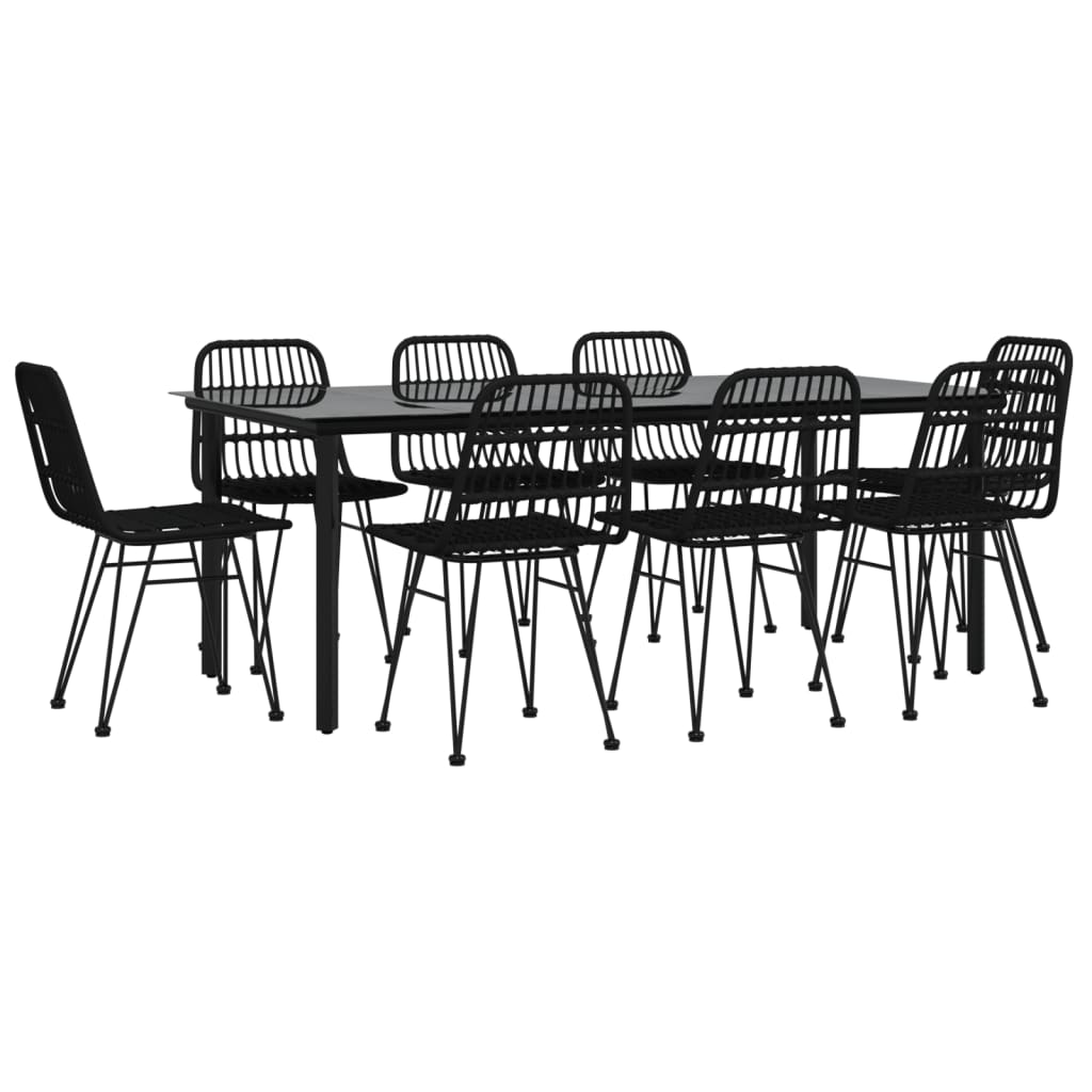 Set da Pranzo da Giardino 9 pz Nero in Polyrattan 3157900