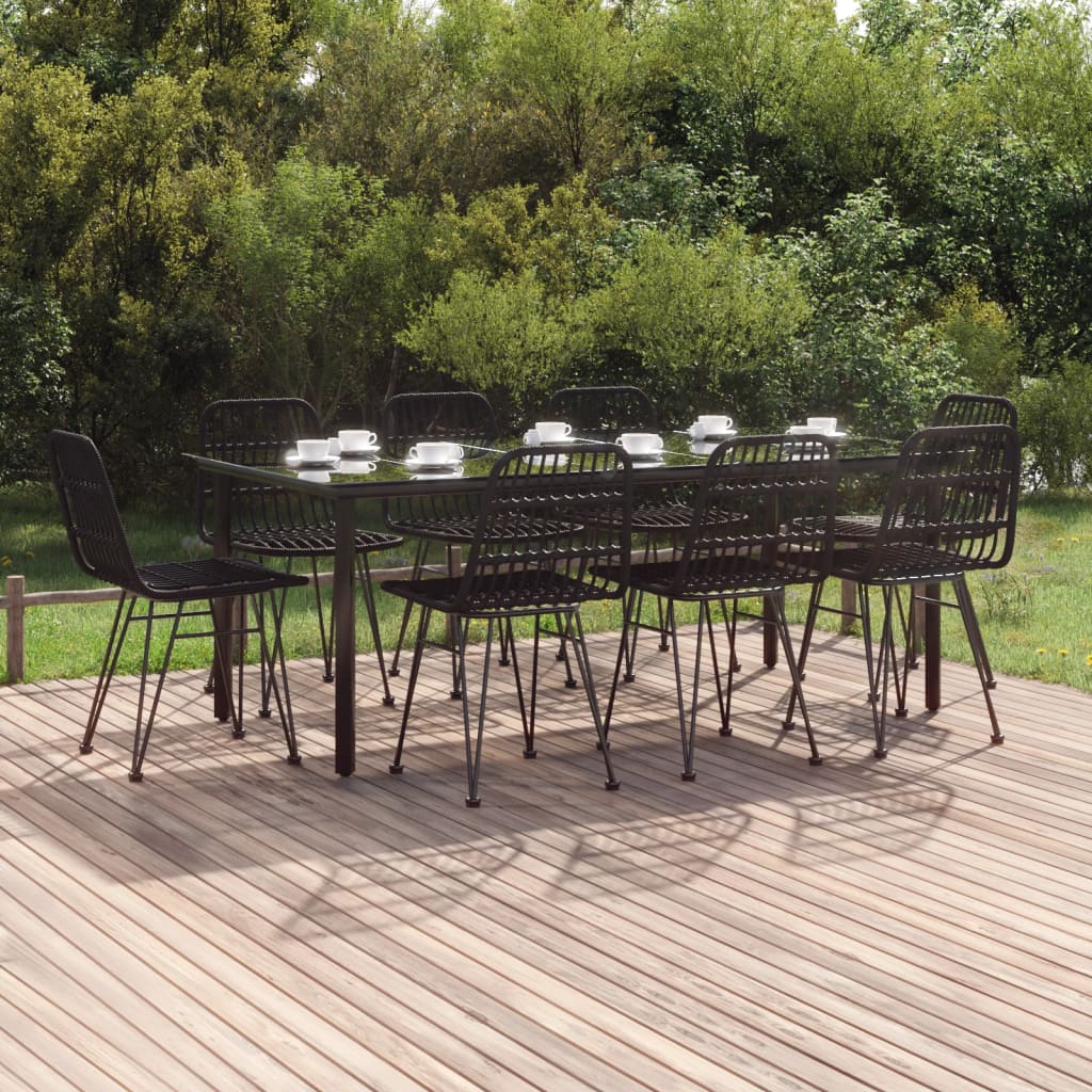 Set da Pranzo da Giardino 9 pz Nero in Polyrattan 3157900