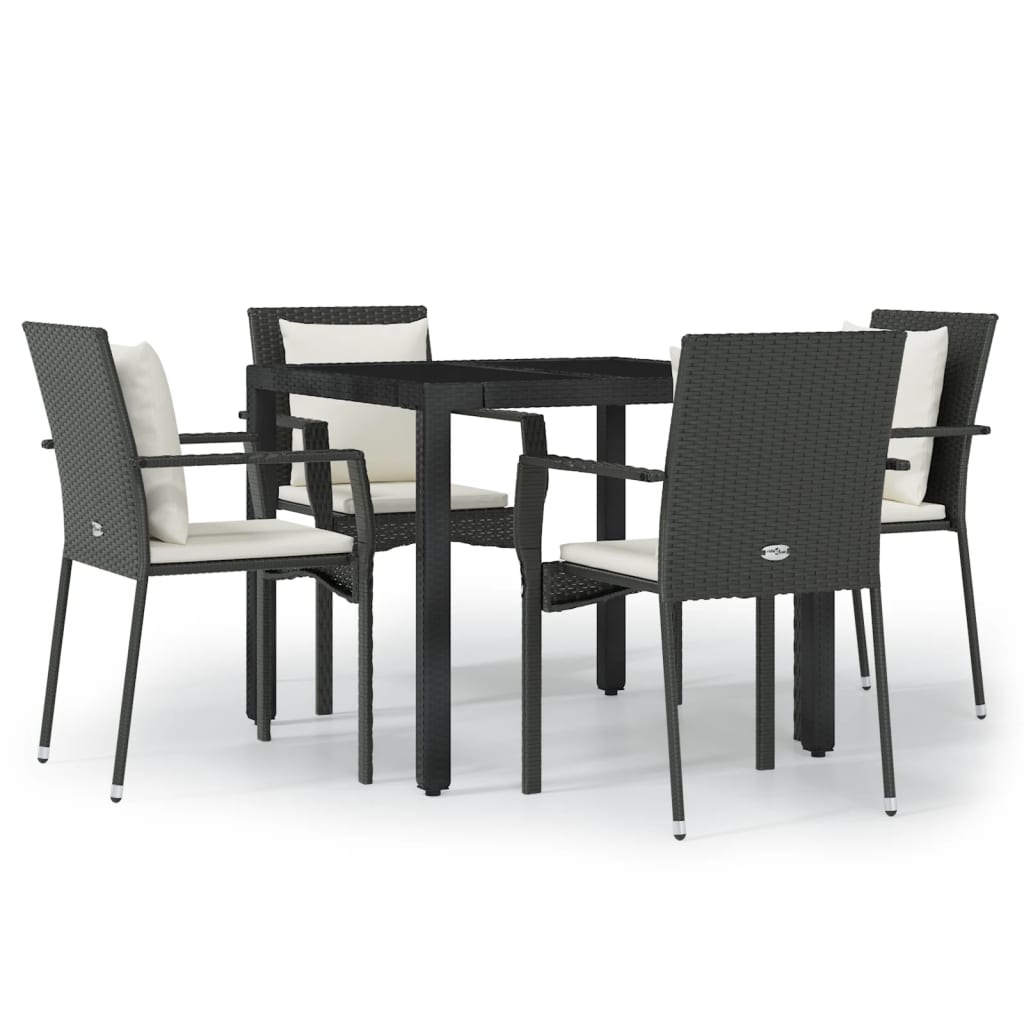 Set da Pranzo da Giardino 5 pz Nero con Cuscini in Polyrattancod mxl 100409