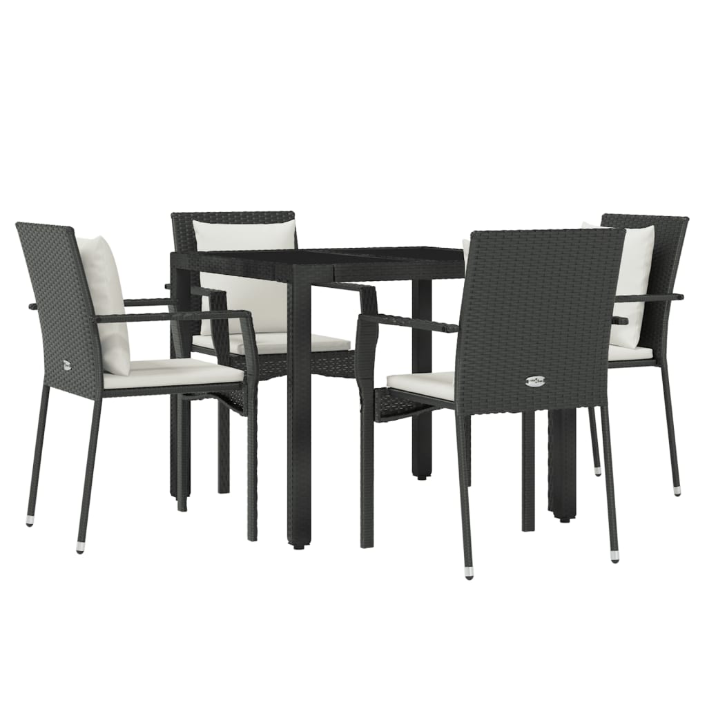 Set da Pranzo da Giardino 5 pz Nero con Cuscini in Polyrattan 3157952