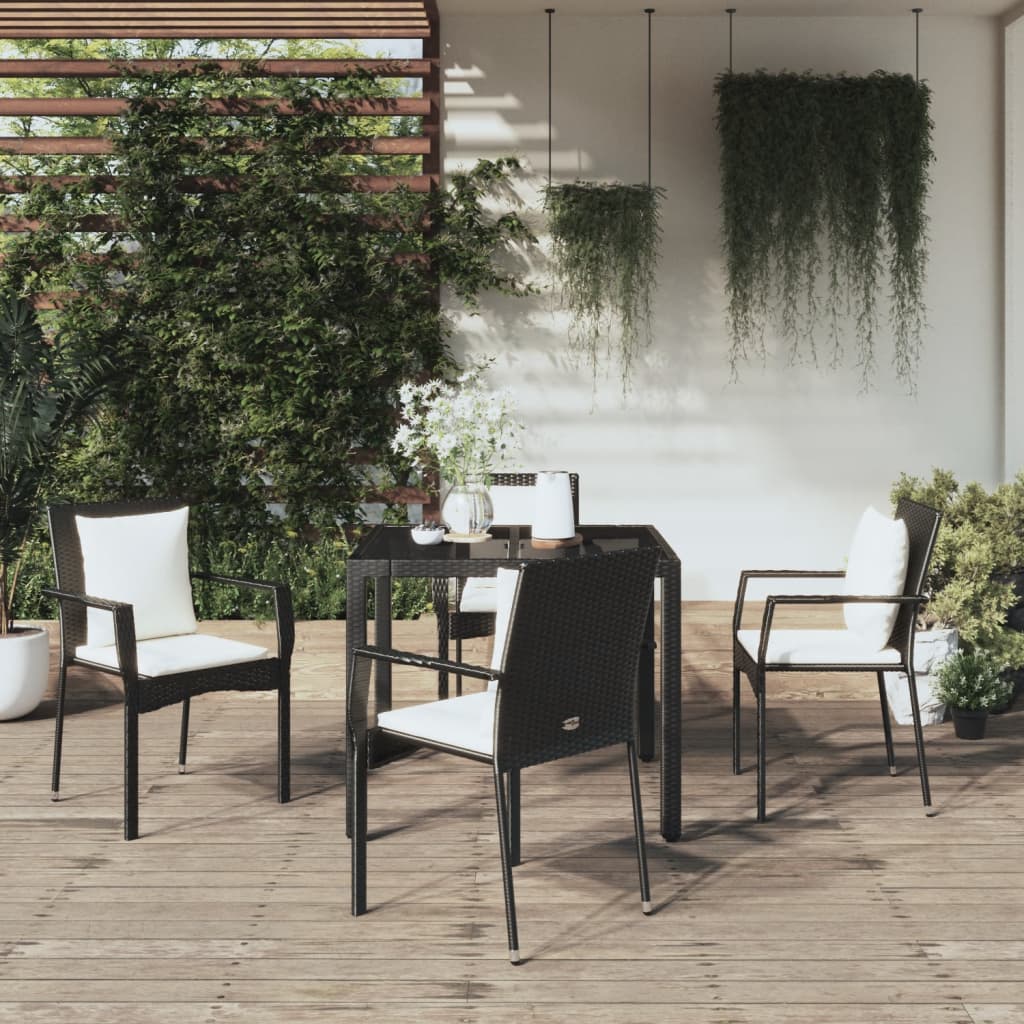 Set da Pranzo da Giardino 5 pz Nero con Cuscini in Polyrattan 3157952