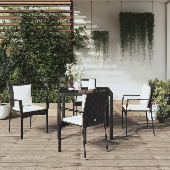 Set da Pranzo da Giardino 5 pz Nero con Cuscini in Polyrattan 3157952