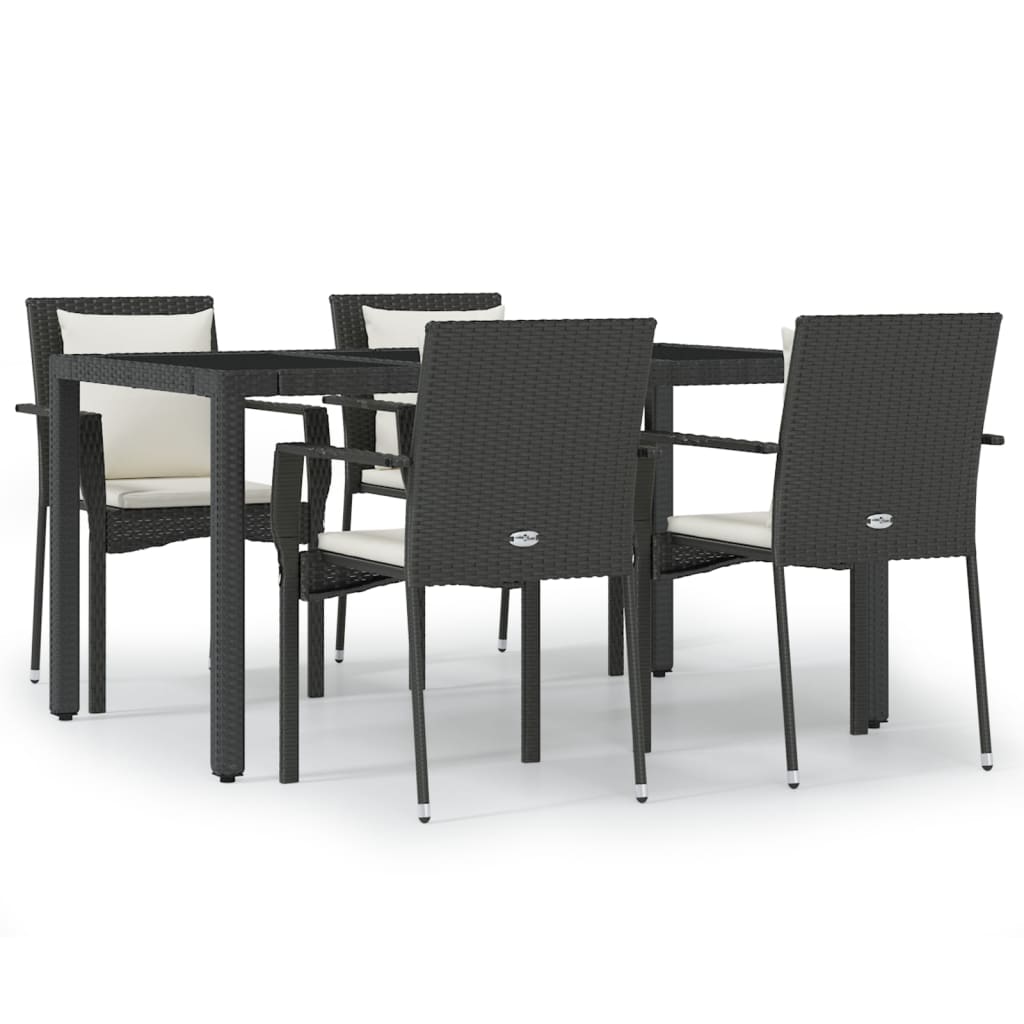 Set da Pranzo da Giardino 5 pz Nero con Cuscini in Polyrattan 3157953