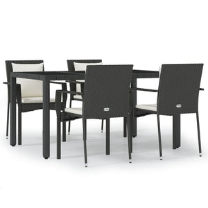 Set da Pranzo da Giardino 5 pz Nero con Cuscini in Polyrattan 3157953