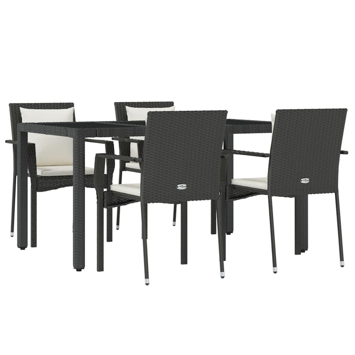 Set da Pranzo da Giardino 5 pz Nero con Cuscini in Polyrattan 3157953