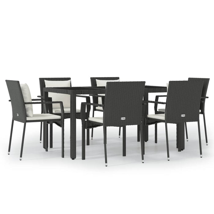 Set da Pranzo da Giardino 7 pz Nero con Cuscini in Polyrattan 3157954