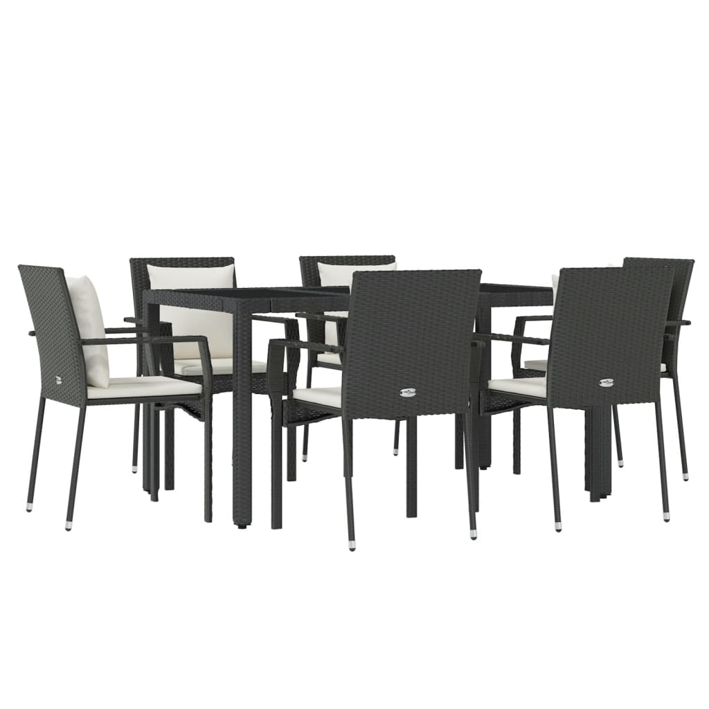 Set da Pranzo da Giardino 7 pz Nero con Cuscini in Polyrattan 3157954