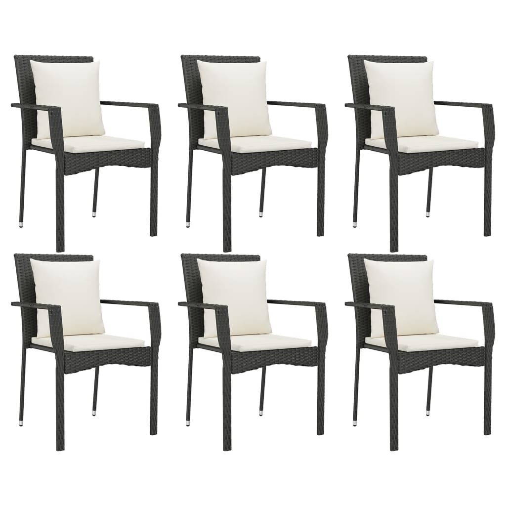 Set da Pranzo da Giardino 7 pz Nero con Cuscini in Polyrattan 3157954