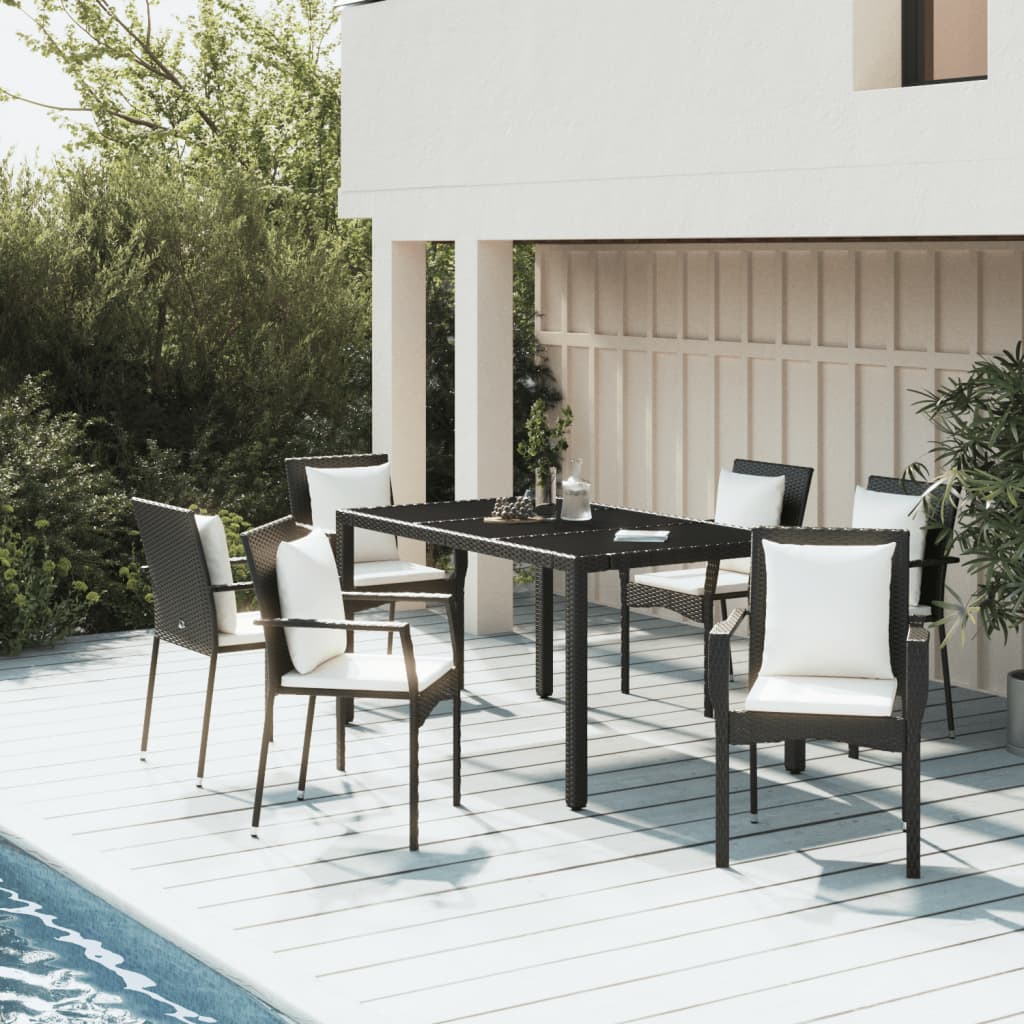 Set da Pranzo da Giardino 7 pz Nero con Cuscini in Polyrattan 3157954