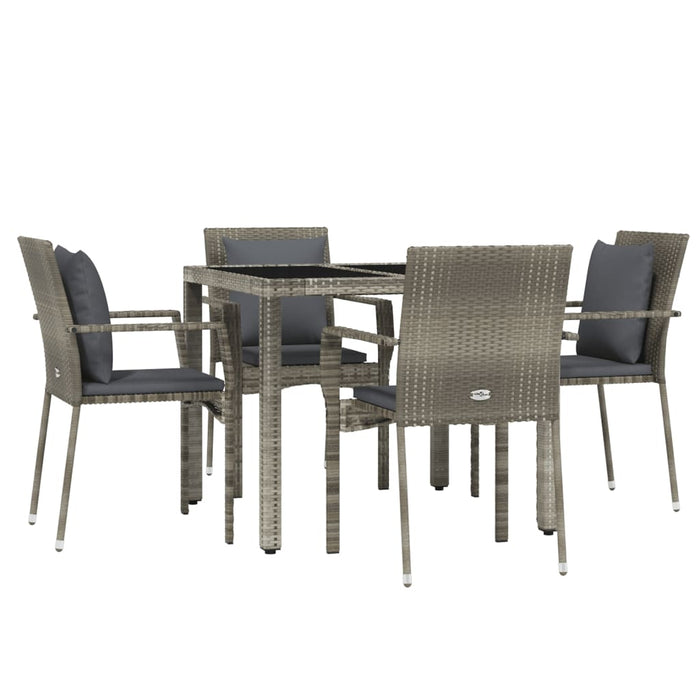 Set da Pranzo da Giardino 5 pz con Cuscini in Polyrattan Grigiocod mxl 76418