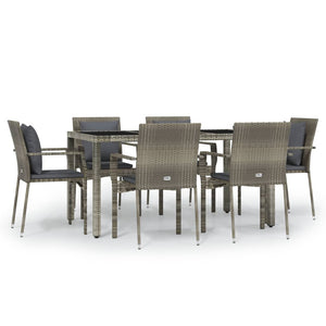 Set da Pranzo da Giardino 7 pz con Cuscini in Polyrattan Grigiocod mxl 124353