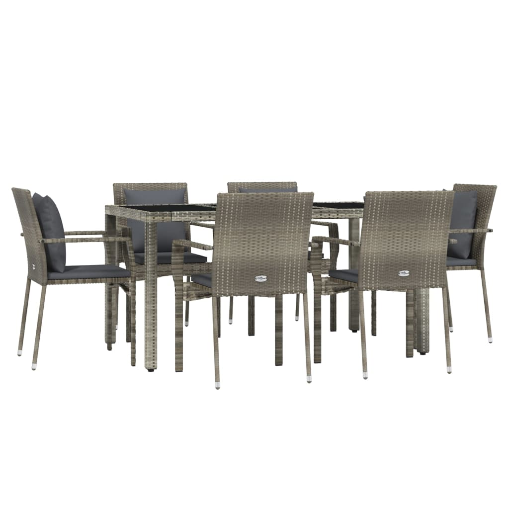 Set da Pranzo da Giardino 7 pz con Cuscini in Polyrattan Grigiocod mxl 124353