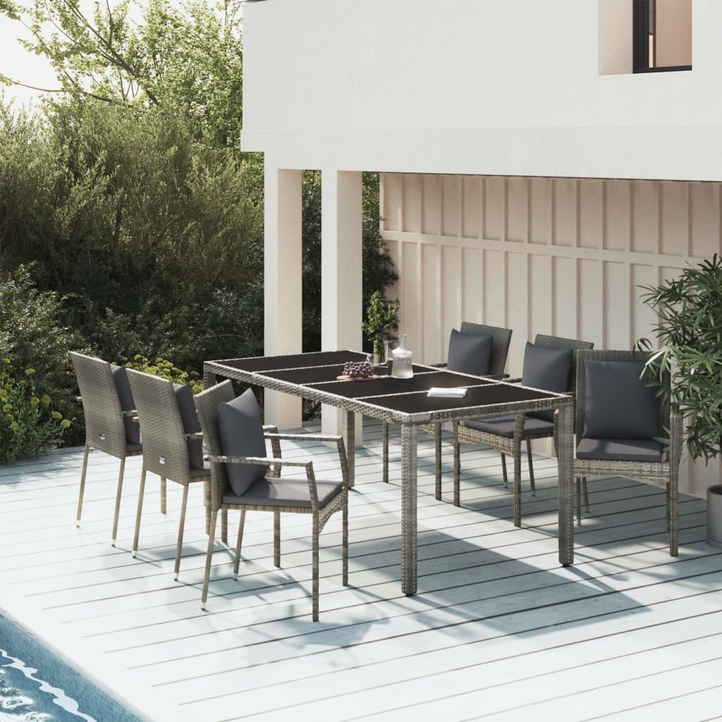 Set da Pranzo da Giardino 7 pz con Cuscini in Polyrattan Grigio 3157961