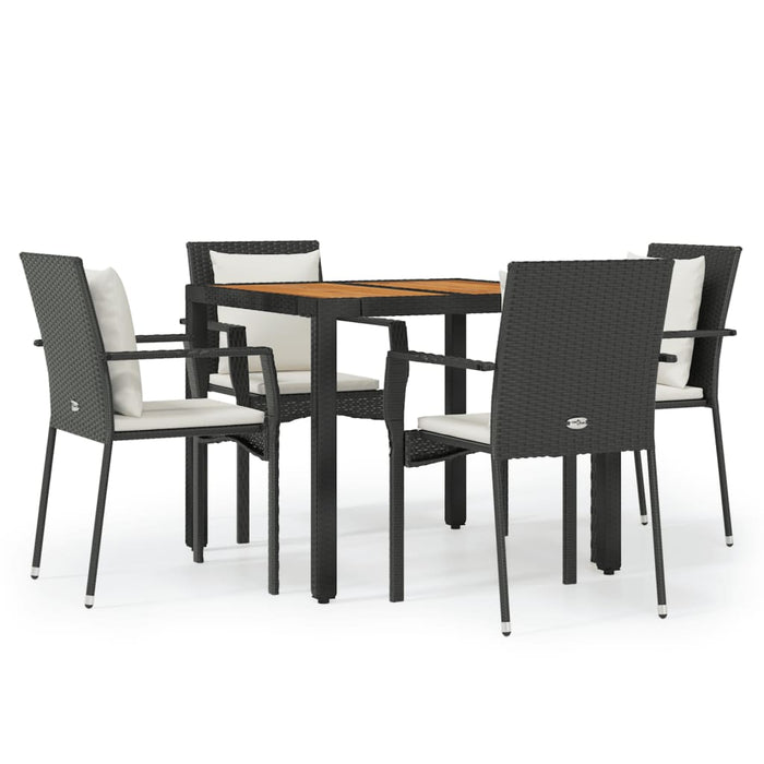 Set da Pranzo da Giardino 5 pz Nero con Cuscini in Polyrattan 3157964