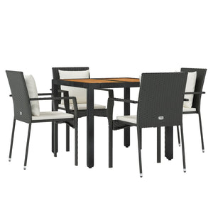 Set da Pranzo da Giardino 5 pz Nero con Cuscini in Polyrattan 3157964