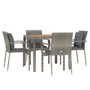 Set da Pranzo da Giardino 5 pz con Cuscini in Polyrattan Grigio 3184970