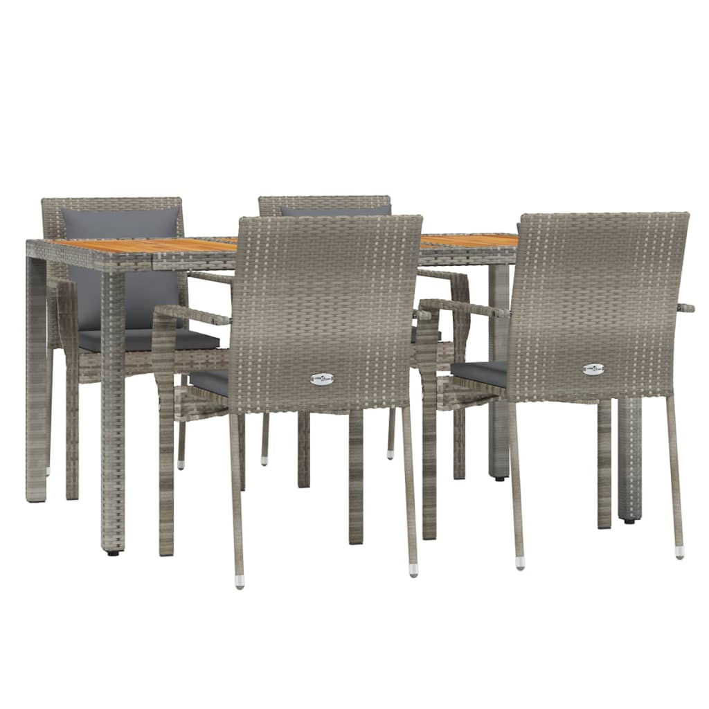 Set da Pranzo da Giardino 5 pz con Cuscini in Polyrattan Grigiocod mxl 124390