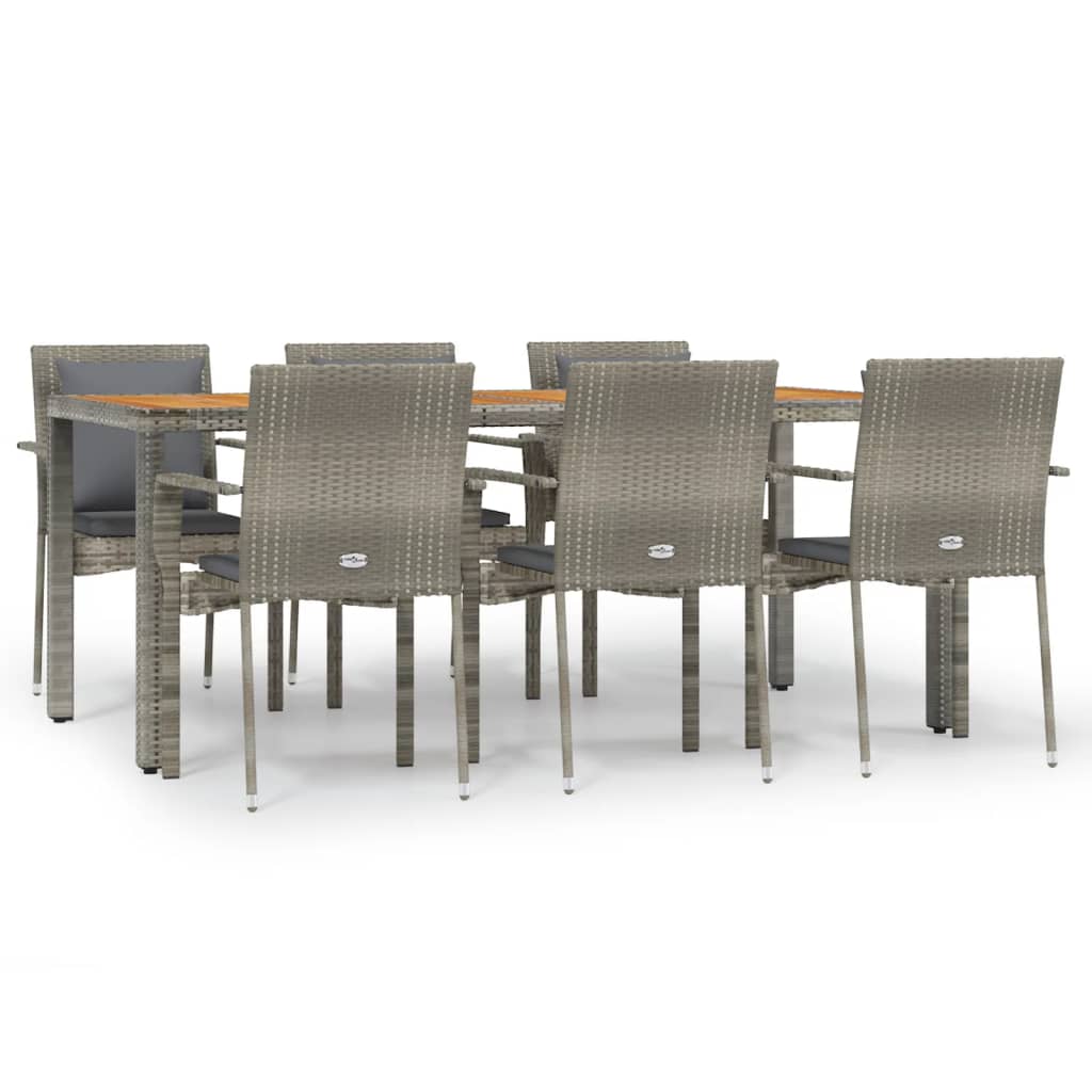 Set da Pranzo da Giardino 7 pz con Cuscini in Polyrattan Grigio 3184973