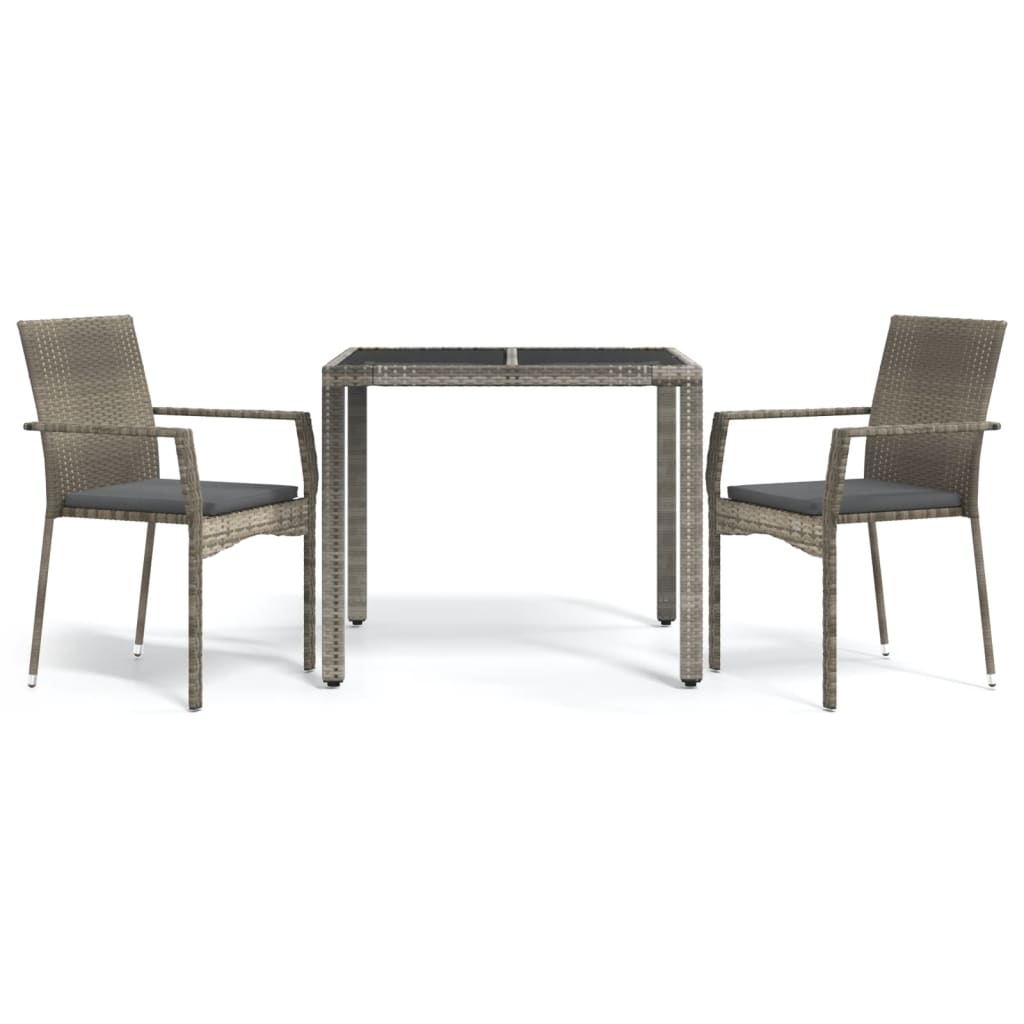 Set da Pranzo da Giardino 3 pz con Cuscini in Polyrattan Grigio 3184981