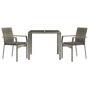 Set da Pranzo da Giardino 3 pz con Cuscini in Polyrattan Grigio 3184981