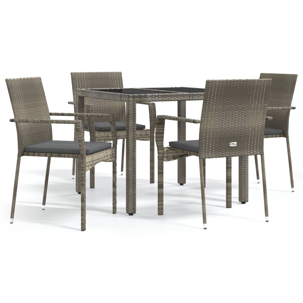 Set da Pranzo da Giardino 5 pz con Cuscini in Polyrattan Grigio 3184982