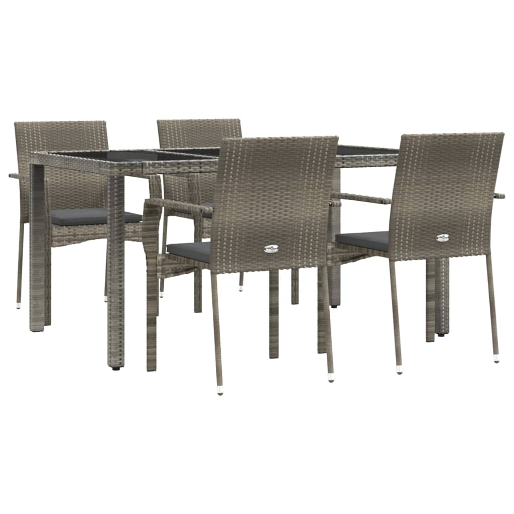 Set da Pranzo da Giardino 5 pz con Cuscini in Polyrattan Grigio 3184983