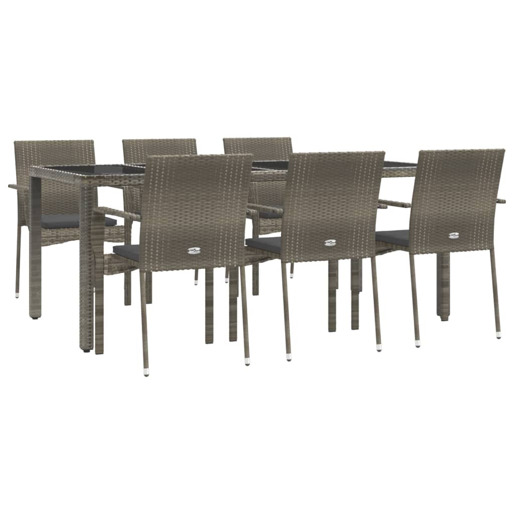 Set da Pranzo da Giardino 7 pz con Cuscini in Polyrattan Grigio 3184985