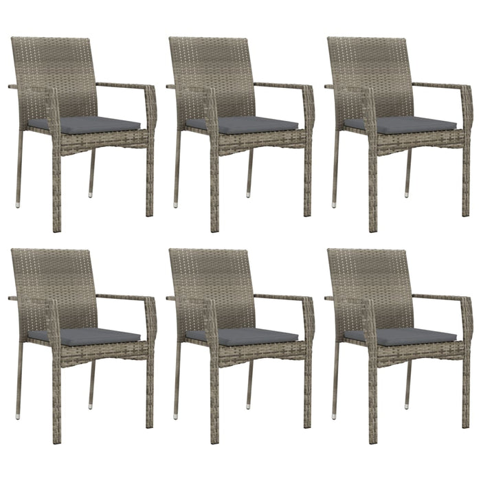 Set da Pranzo da Giardino 7 pz con Cuscini in Polyrattan Grigio 3184985