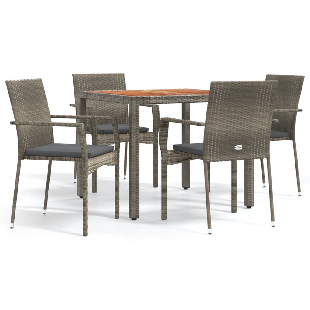 Set da Pranzo da Giardino 5 pz con Cuscini in Polyrattan Grigio 3184994