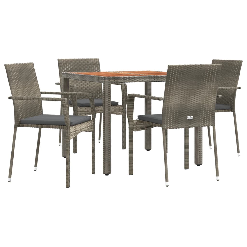 Set da Pranzo da Giardino 5 pz con Cuscini in Polyrattan Grigio 3184994