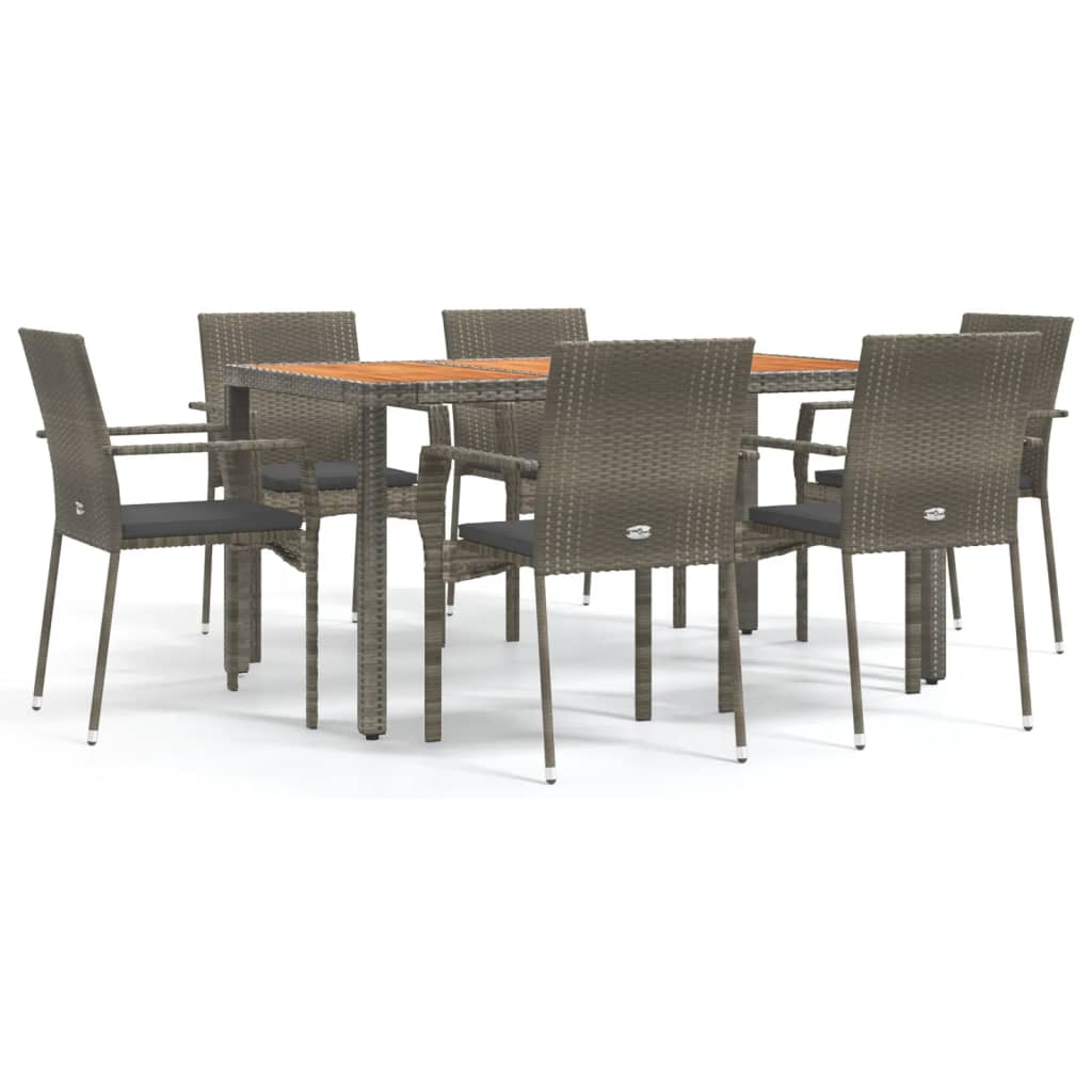 Set da Pranzo da Giardino 7 pz con Cuscini in Polyrattan Grigio 3184996