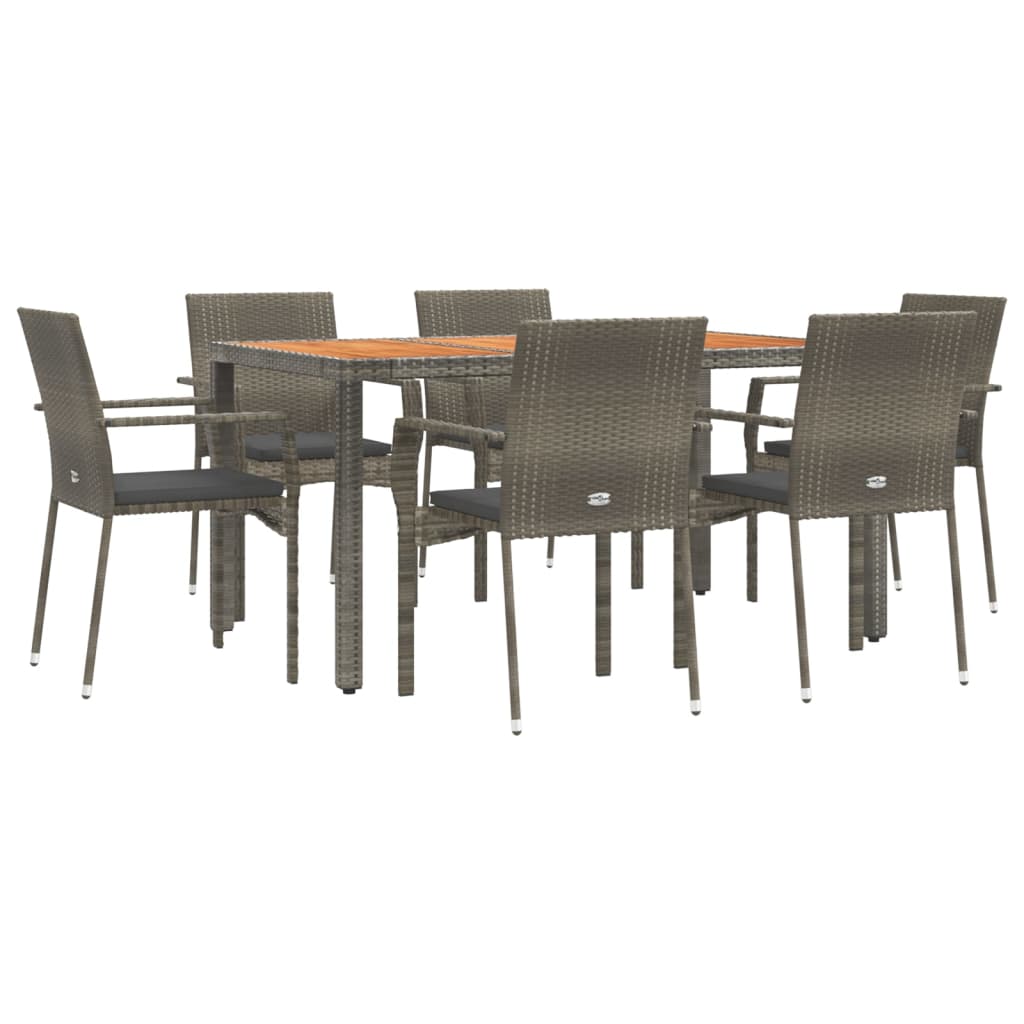 Set da Pranzo da Giardino 7 pz con Cuscini in Polyrattan Grigio 3184996