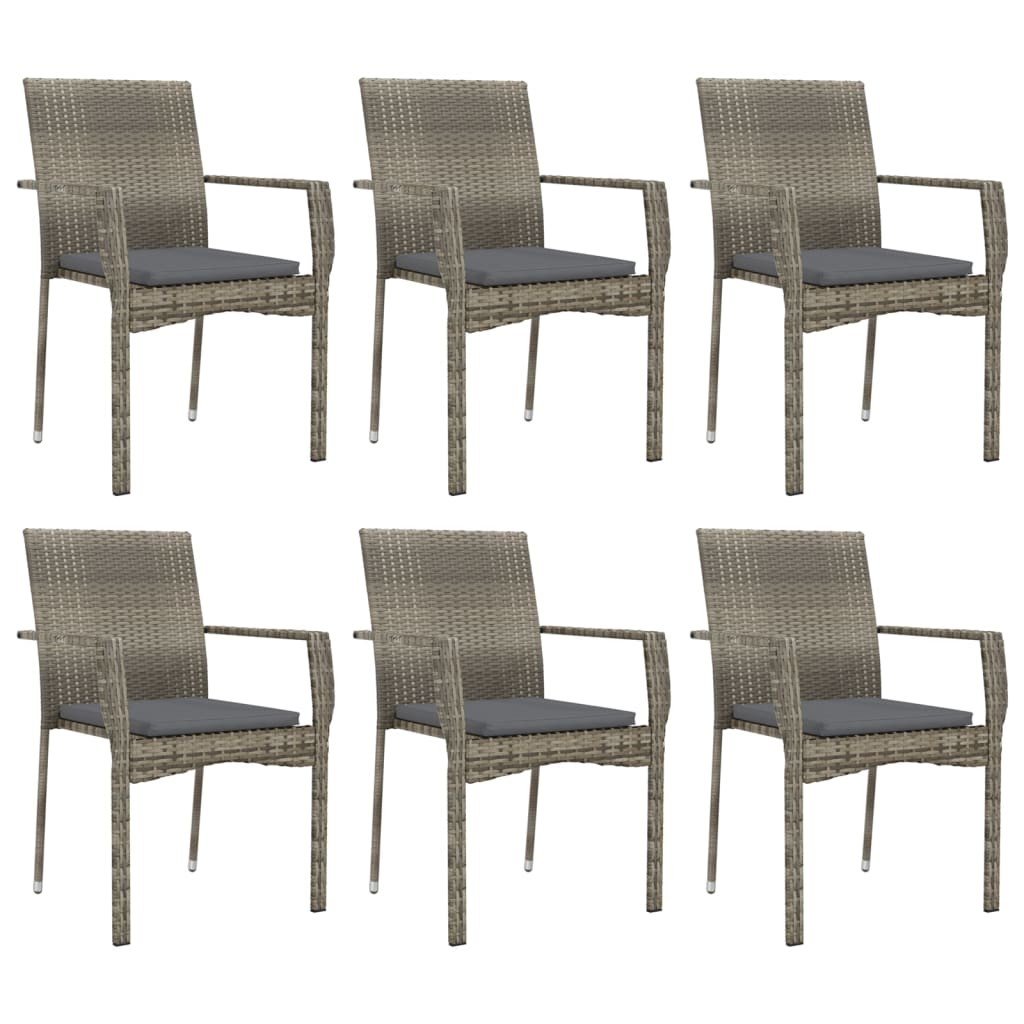 Set da Pranzo da Giardino 7 pz con Cuscini in Polyrattan Grigio 3184996