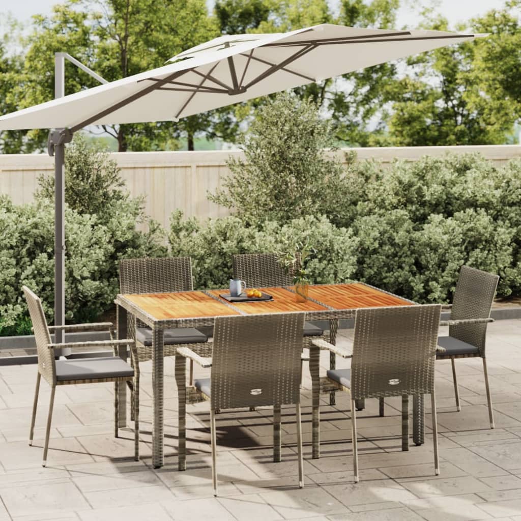 Set da Pranzo da Giardino 7 pz con Cuscini in Polyrattan Grigio 3184996