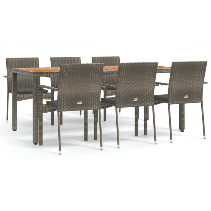 Set da Pranzo da Giardino 7 pz con Cuscini in Polyrattan Grigio 3184997