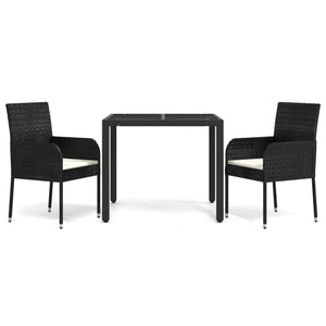 Set da Pranzo da Giardino 3 pz con Cuscini Nero in Polyrattan 3184999