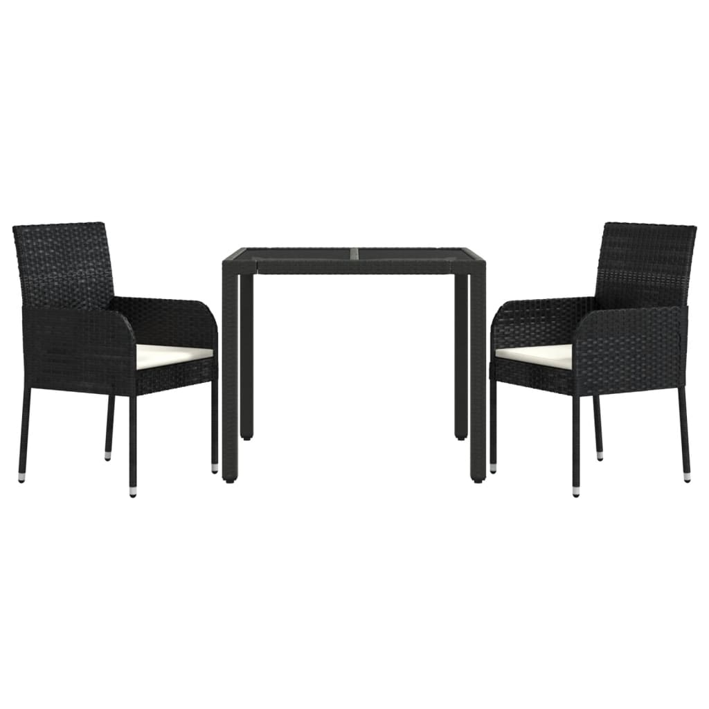 Set da Pranzo da Giardino 3 pz con Cuscini Nero in Polyrattan 3184999